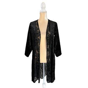 Knox Rose Black Velvet Floral Kimono Various Sizes Open Front